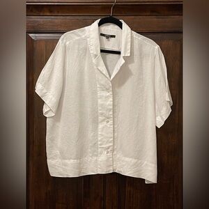 Quince White Blouse Relaxed Fit Short Sleeves